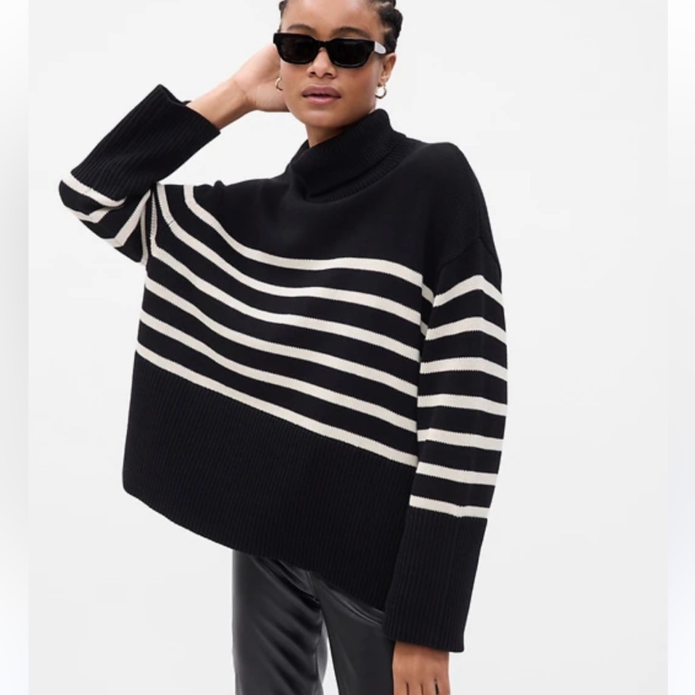 GAP Black and White Striped Cowl Neck Sweater